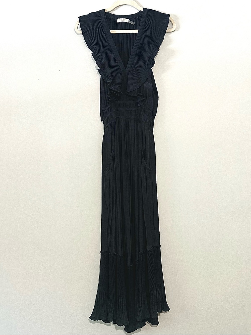 Ramy Brook Black Pleated Ruffle Maxi Dress Size Medium